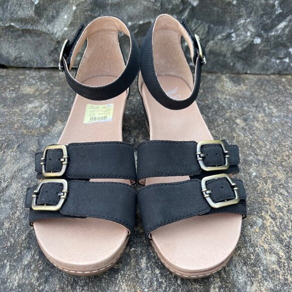 Dansko Womens Astrid Black Leather Wedge Sandals EU 37/US 6.5 Comfort Minimalist - Picture 1 of 8